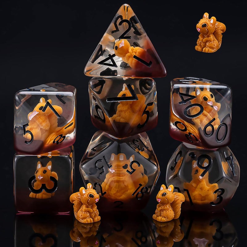 weyano D&D Dice Set, Squirrel Resin Polyhedral Dice for Dungeons and Dragons, RPG, MTG DND 7-DIE (D4, D6, D8, D10, D12, D20, D%) - Image 1